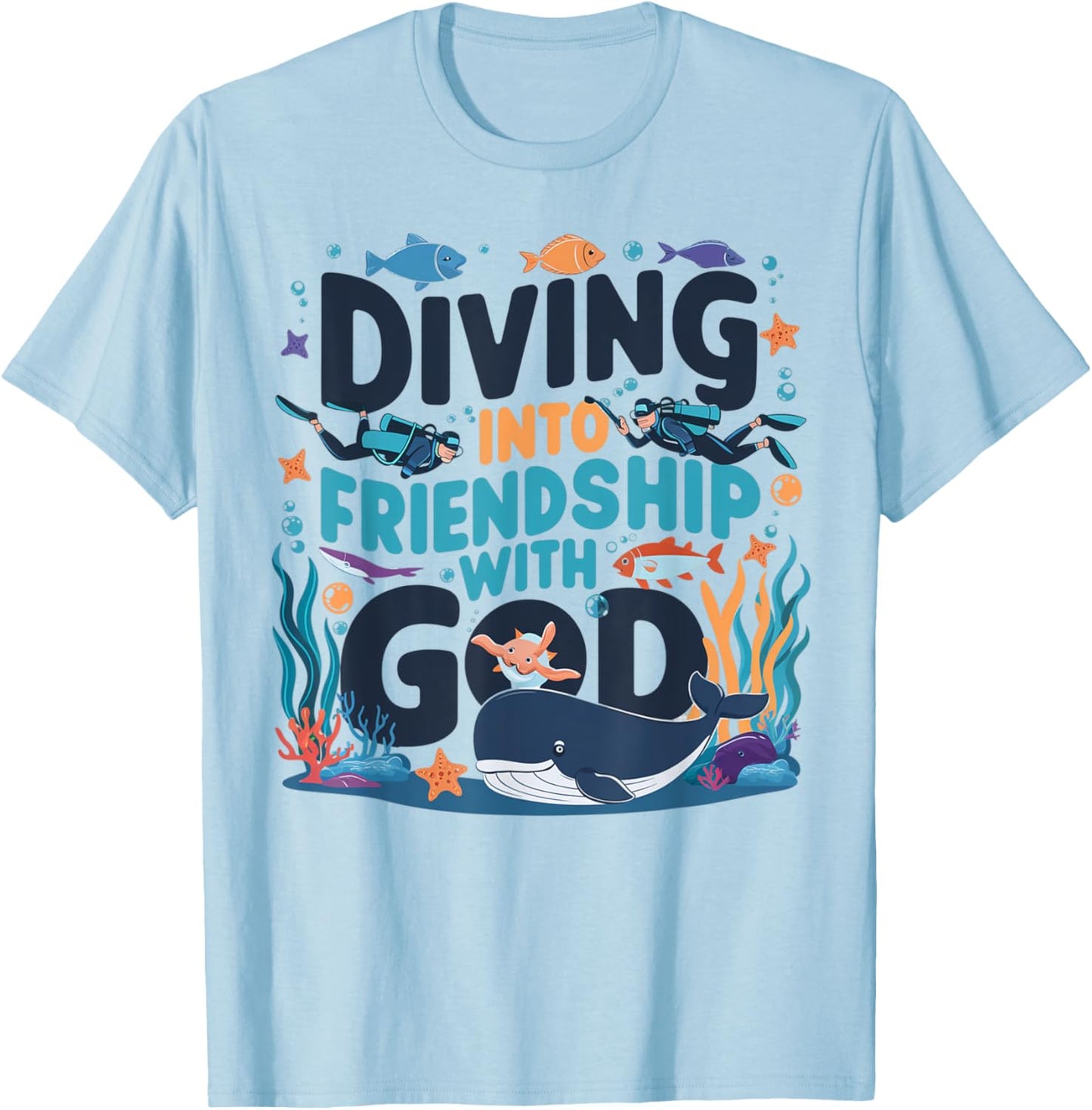 Diving Into Friendship With God Scuba VBS 2025 Christian T-Shirt - T-Shirt | Light Blue