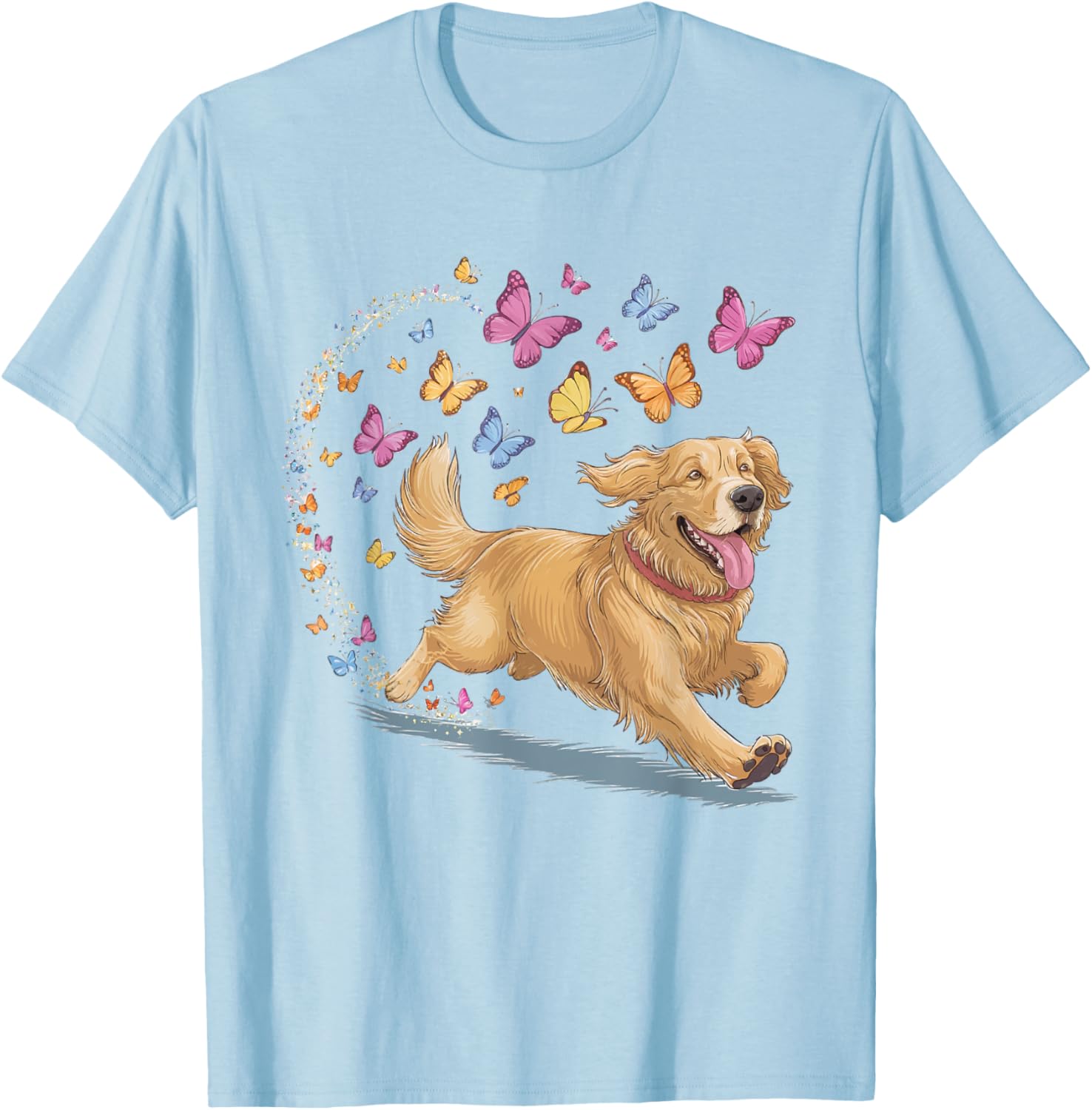 Dog Chases Butterflies Golden Retriever Butterfly T-Shirt - T-Shirt | Light Blue