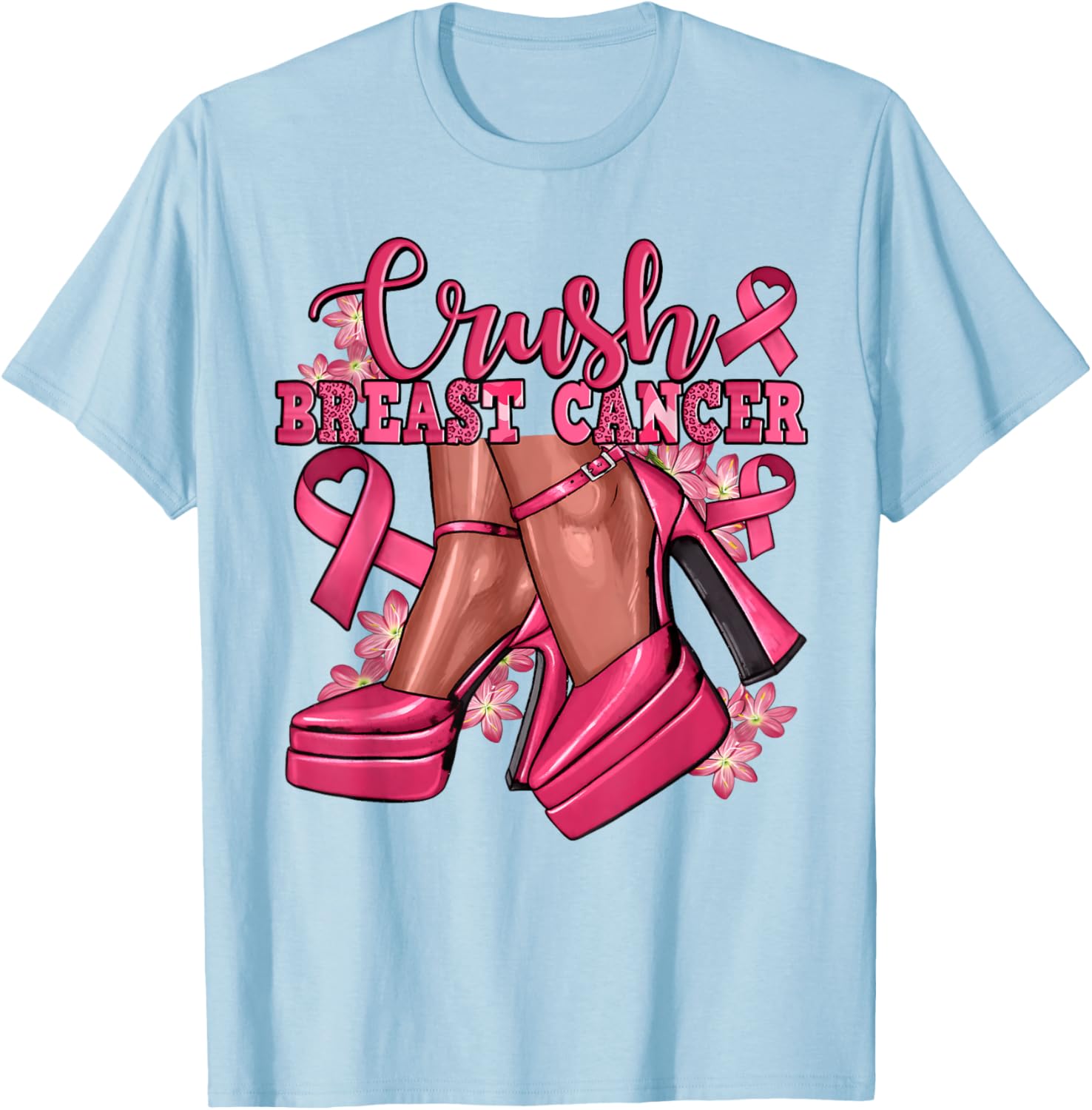 Crush Breast Cancer Bling Pink Ribbon Awareness October Gift T-Shirt - T-Shirt | Light Blue