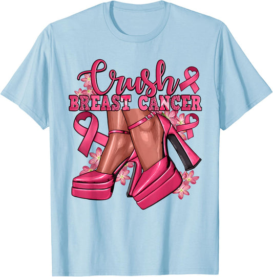Crush Breast Cancer Bling Pink Ribbon Awareness October Gift T-Shirt - T-Shirt | Light Blue