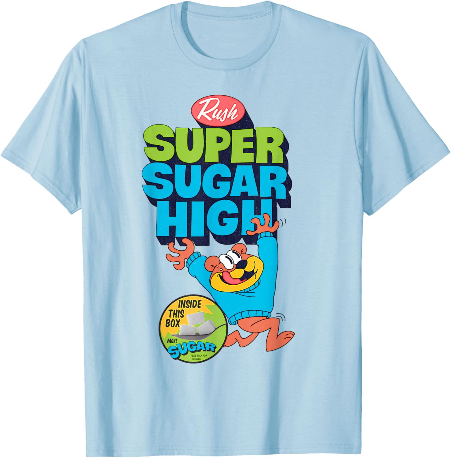 Super Sugar Funny Cereal Box Sweet Tooth Bear Candy T-Shirt - T-Shirt | Light Blue