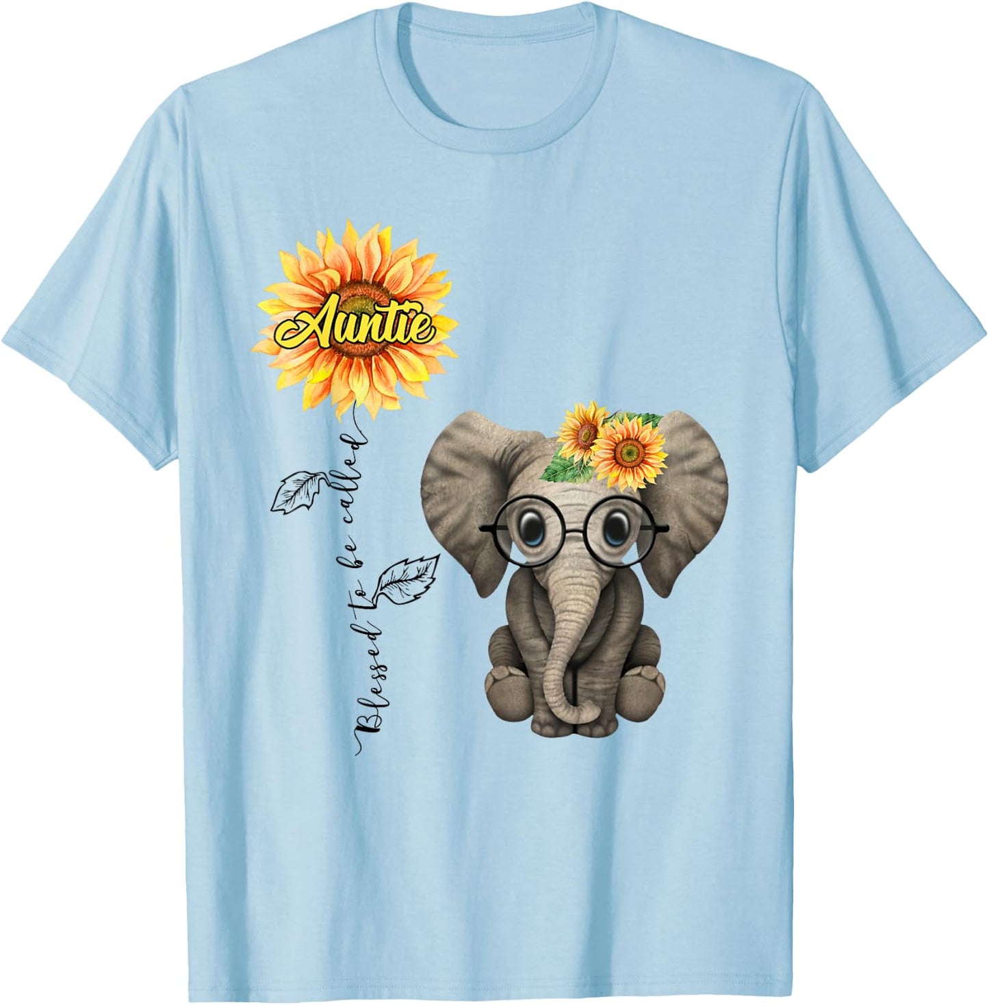Blessed To Be Called Auntie Hippie Elephant Aunt Gift T-Shirt - T-Shirt | Light Blue