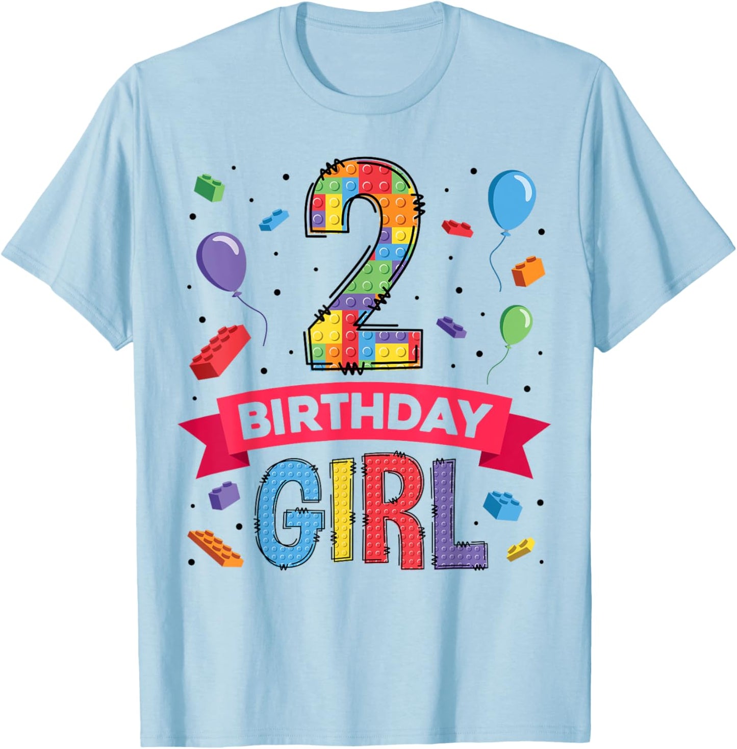 Kids 2 Year Old Building Blocks 2nd Birthday Girl T-Shirt - T-Shirt | Light Blue