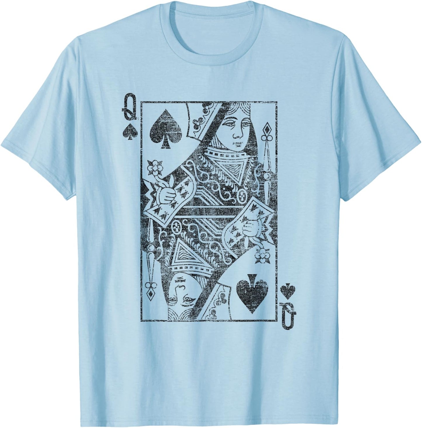 Lady of Spades Playing Cards Costume Poker Distressed T-Shirt - T-Shirt | Light Blue