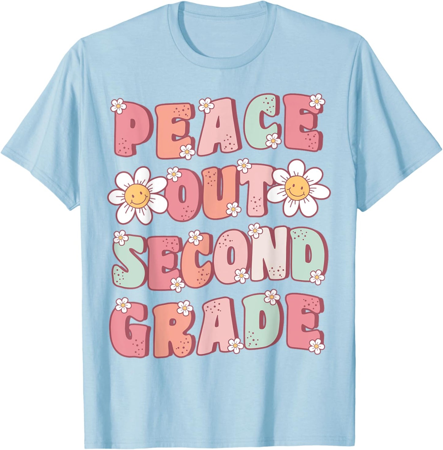 Peace Out Second Grade Cute Groovy Last Day of 2nd Grade T-Shirt - T-Shirt | Light Blue