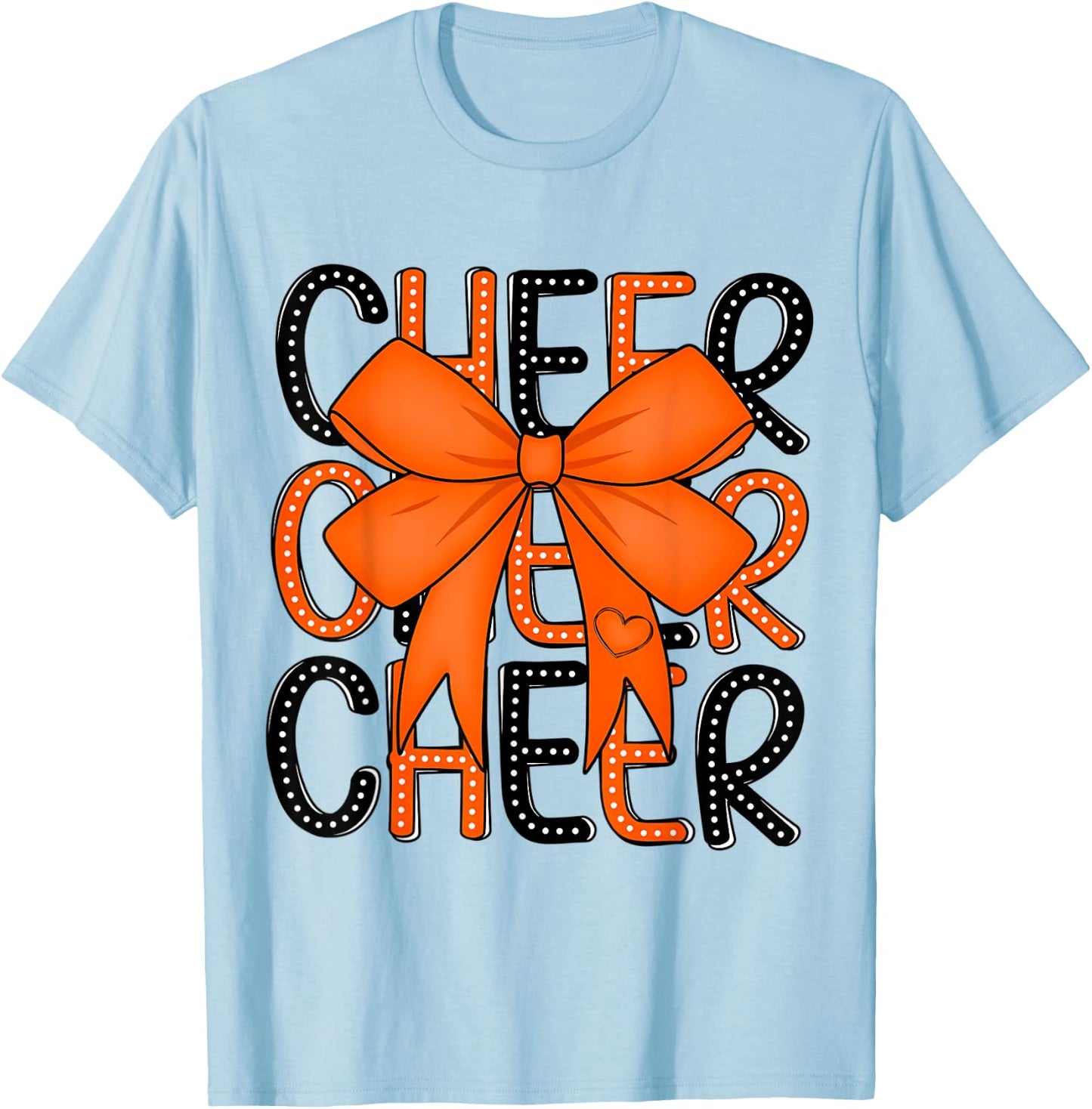 Cheerleading Coquette Bow Cheer Shirt Black Orange Team T-Shirt - T-Shirt | Light Blue