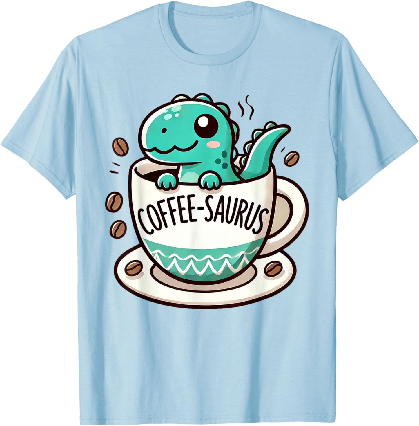 Coffee-Saurus Dinosaur Coffee Lover Art T-Shirt - T-Shirt | Light Blue
