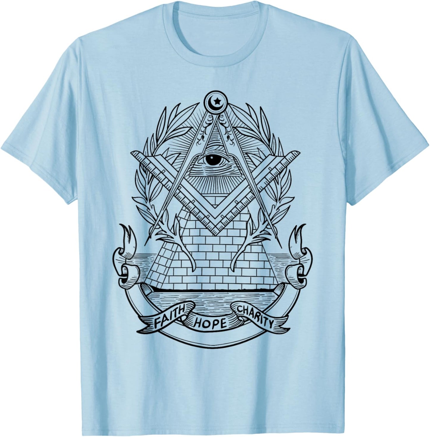 Freemason Emblem - All Seeing Eye - Faith Hope Charity T-Shirt - T-Shirt | Light Blue