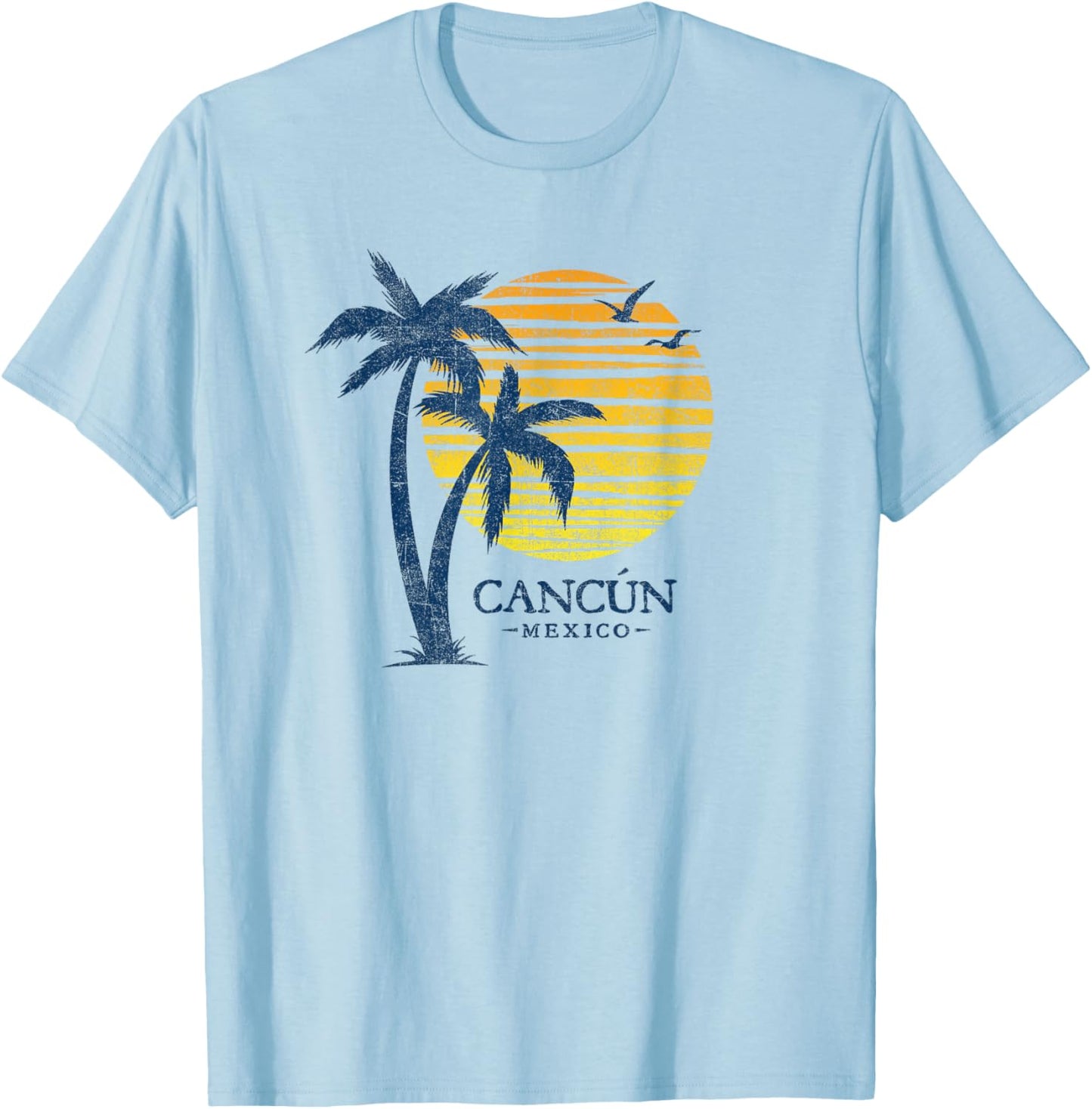 Cancun Mexico Souvenir Beach Sunset Vintage T-Shirt - T-Shirt | Light Blue