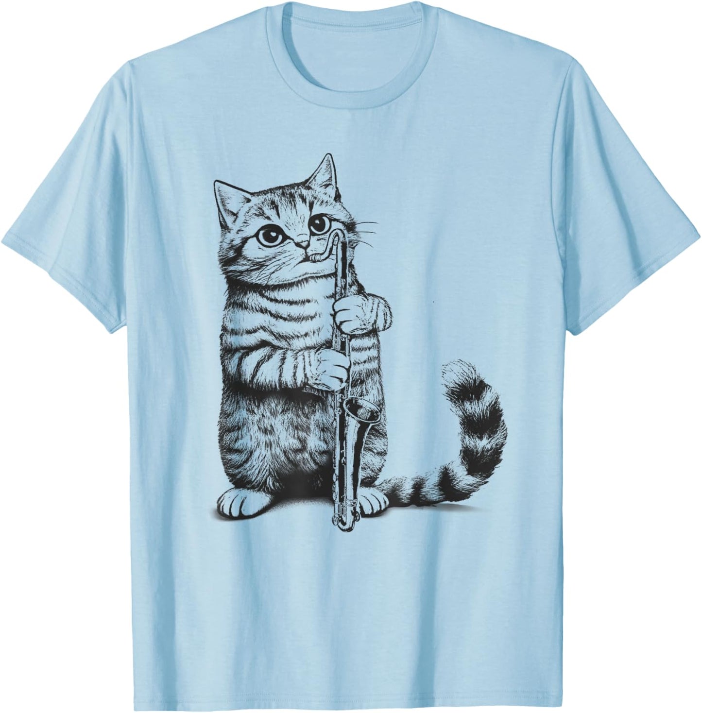 Cat Kitten Playing Bass Clarinet Player Bass Clarinetist Men Women Kids T-Shirt - T-Shirt | Light Blue