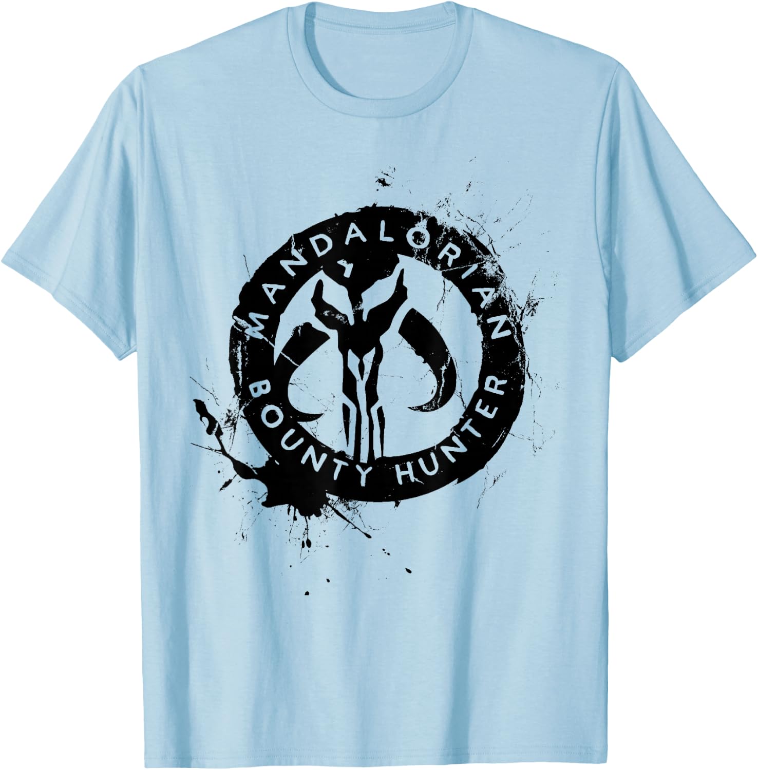 Star Wars The Mandalorian Bounty Hunter Splatter Logo T-Shirt - T-Shirt | Light Blue