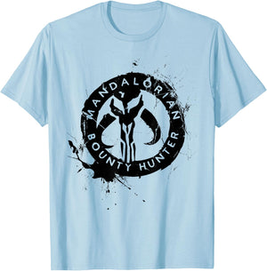 Star Wars The Mandalorian Bounty Hunter Splatter Logo T-Shirt - T-Shirt | Light Blue