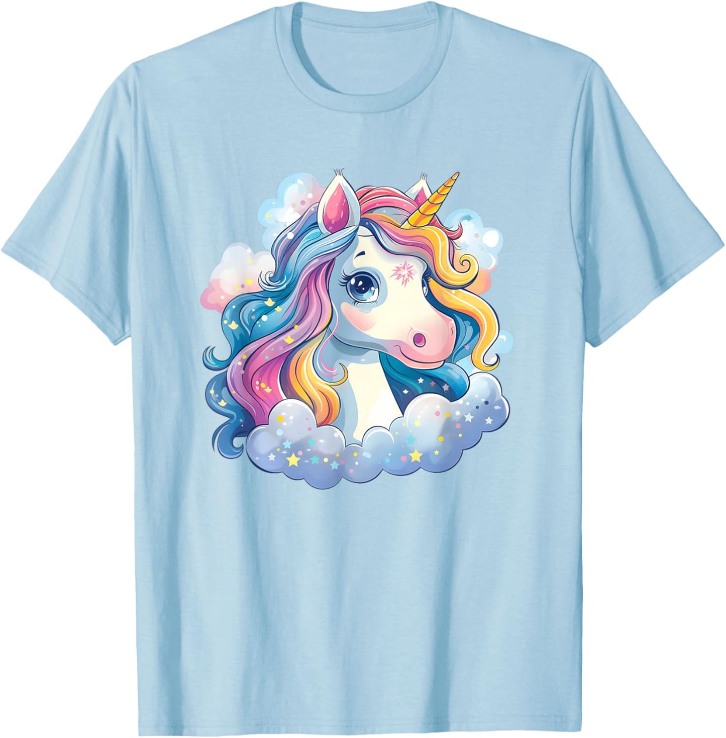Super Süßes Einhorn mit Regenbogen Mähne Einhorn T-Shirt - T-Shirt | Light Blue