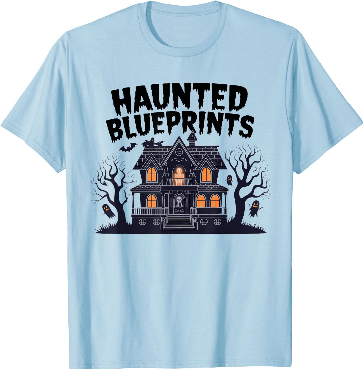 Haunted Blueprints Ghostly House Architect Halloween T-Shirt - T-Shirt | Light Blue