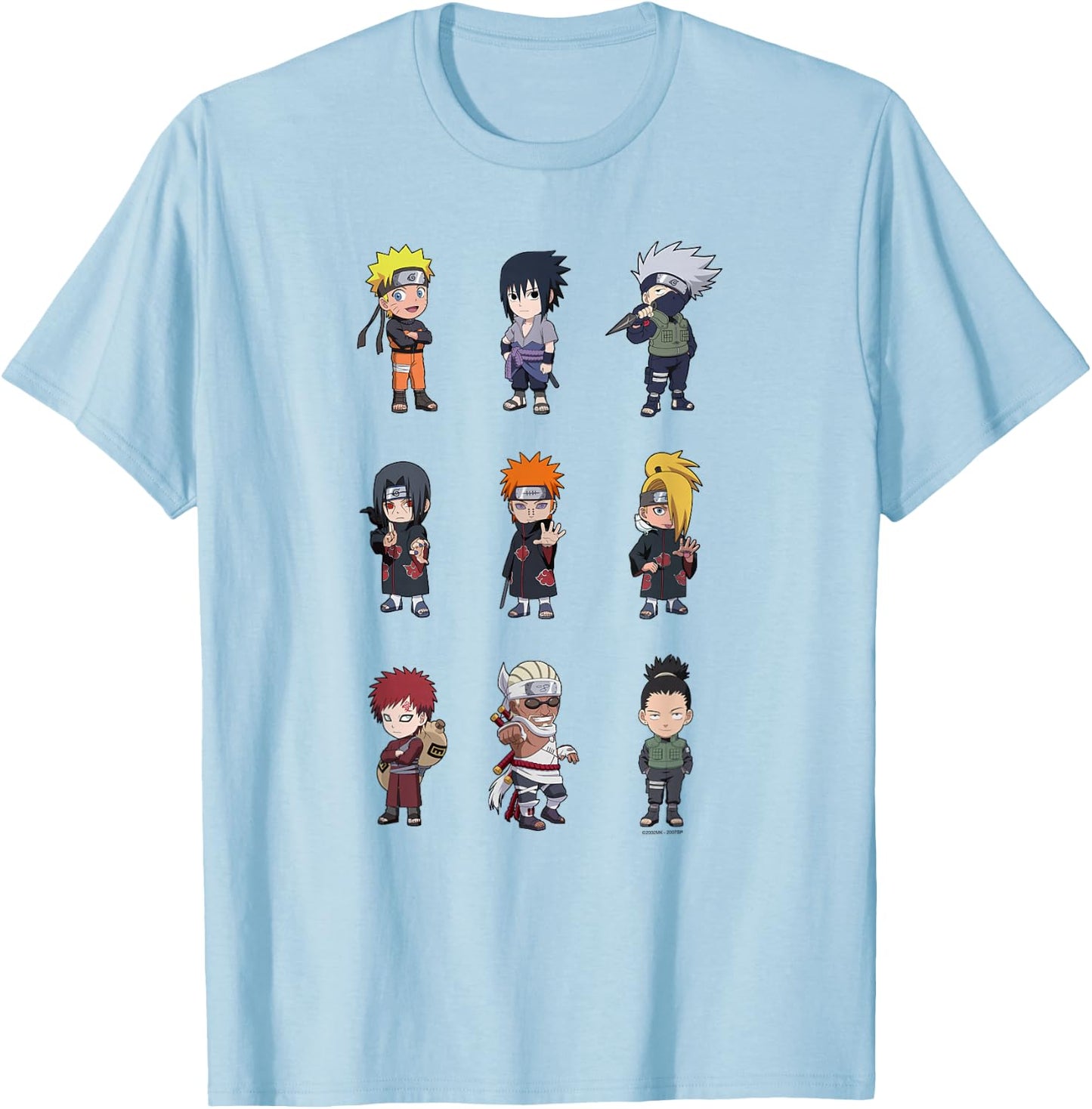 Naruto Shippuden Super Deformed Character Grid Anime T-Shirt - T-Shirt | Light Blue