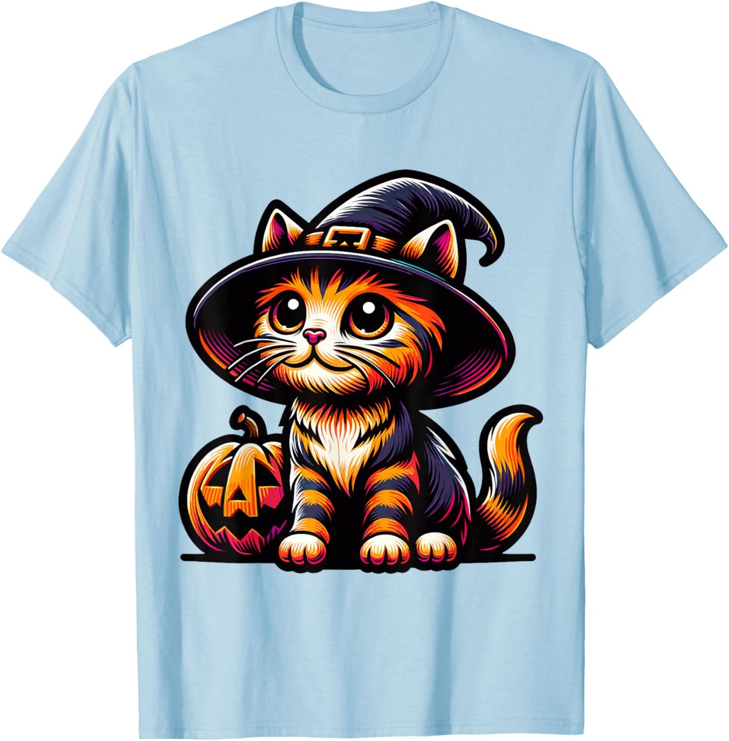 Halloween Cat Funny Fall Pumpkin Cat Lover Cute T-Shirt - T-Shirt | Light Blue