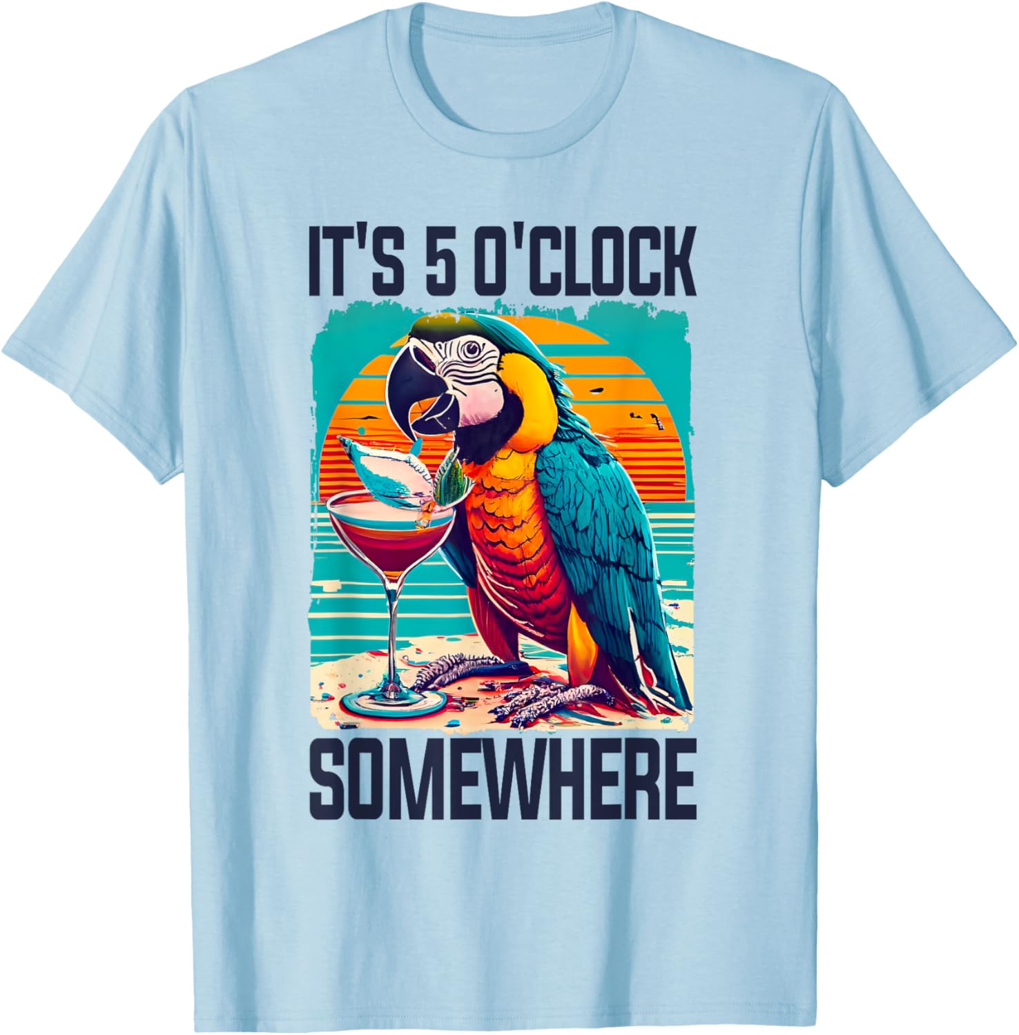It's 5 O'clock Somewhere Drinking Parrot Cocktail Summer T-Shirt - T-Shirt | Light Blue