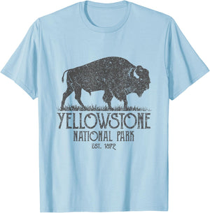 Vintage Yellowstone National Park Bison Buffalo T-Shirt - T-Shirt | Light Blue