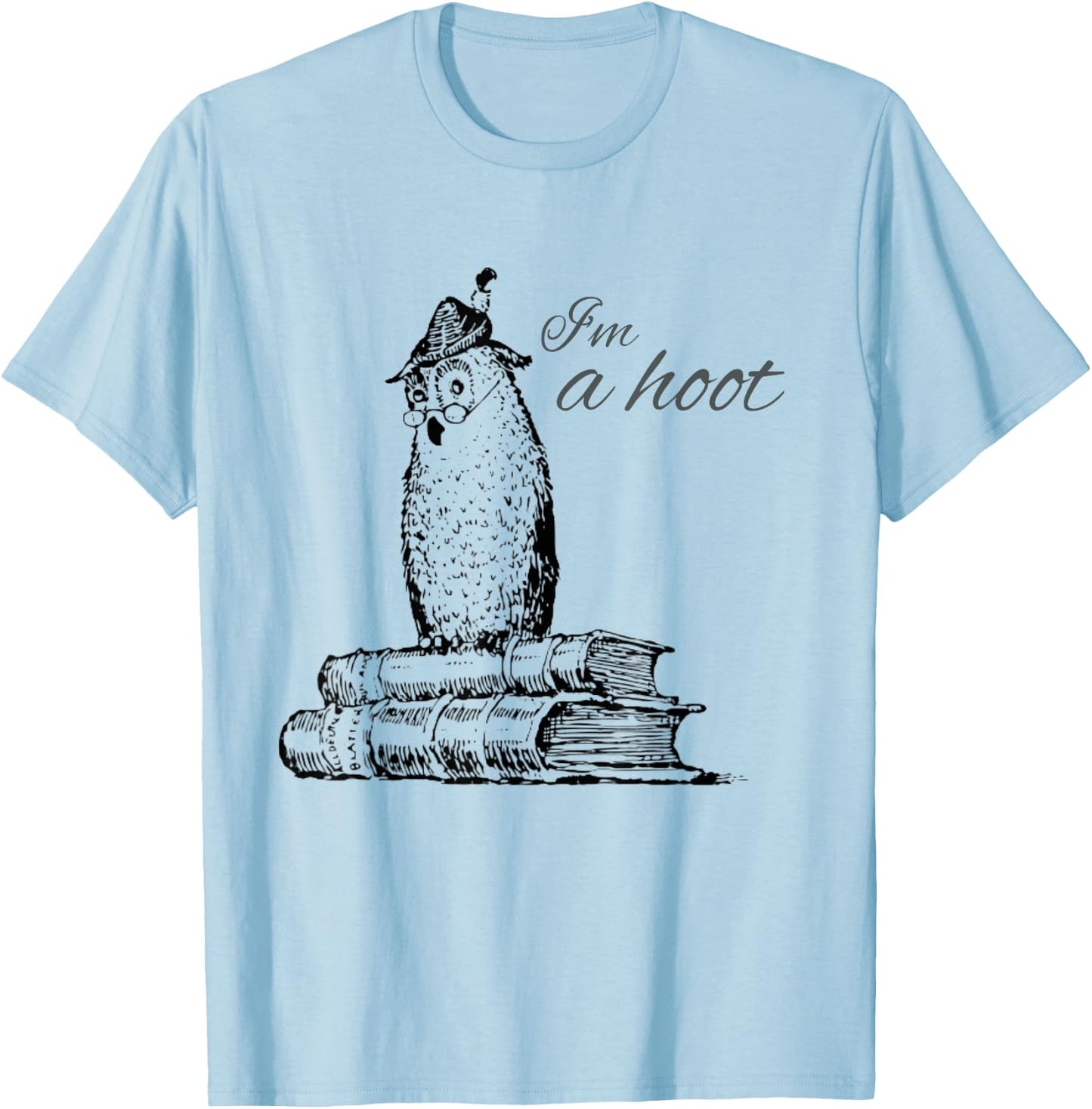 Funny Owl Shirts -Adults & Kids Grey Owl Print T-Shirt - T-Shirt | Light Blue
