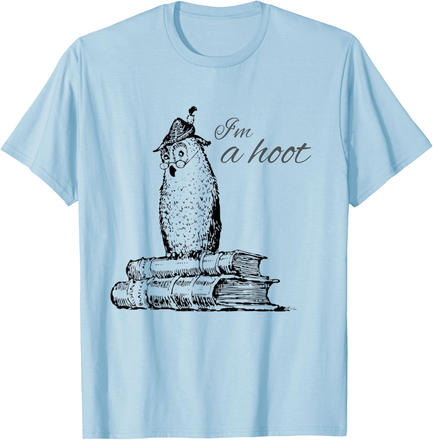 Funny Owl Shirts -Adults & Kids Grey Owl Print T-Shirt - T-Shirt | Light Blue