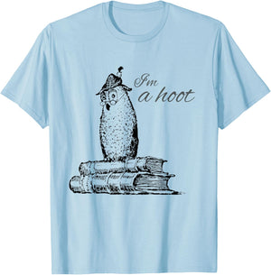 Funny Owl Shirts -Adults & Kids Grey Owl Print T-Shirt - T-Shirt | Light Blue