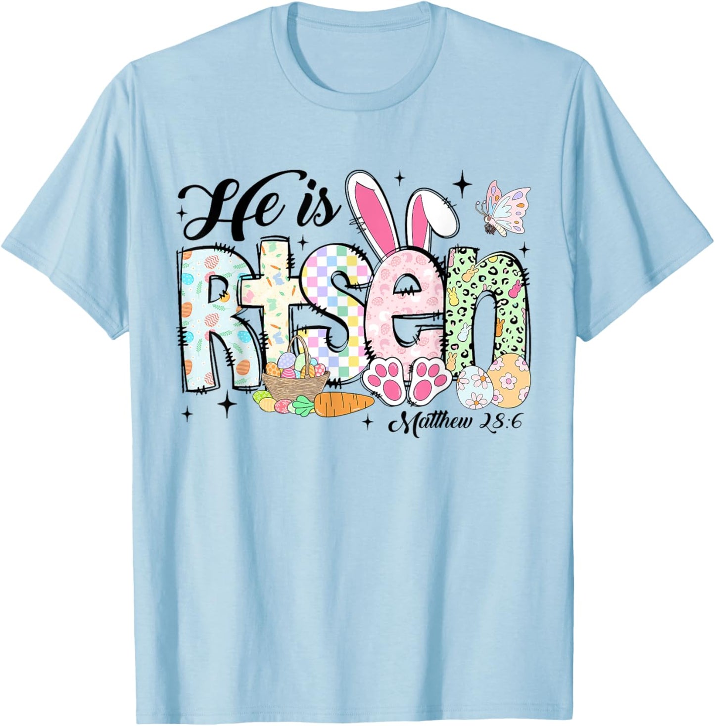 He is Risen Jesus Christian Happy Easter Kids Women Girls T-Shirt - T-Shirt | Light Blue