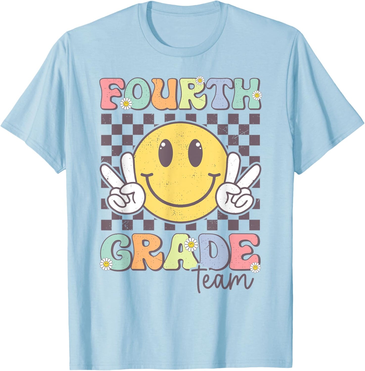 Fourth Grade Team Smile Face 4th Grade Back To School T-Shirt - T-Shirt | Light Blue