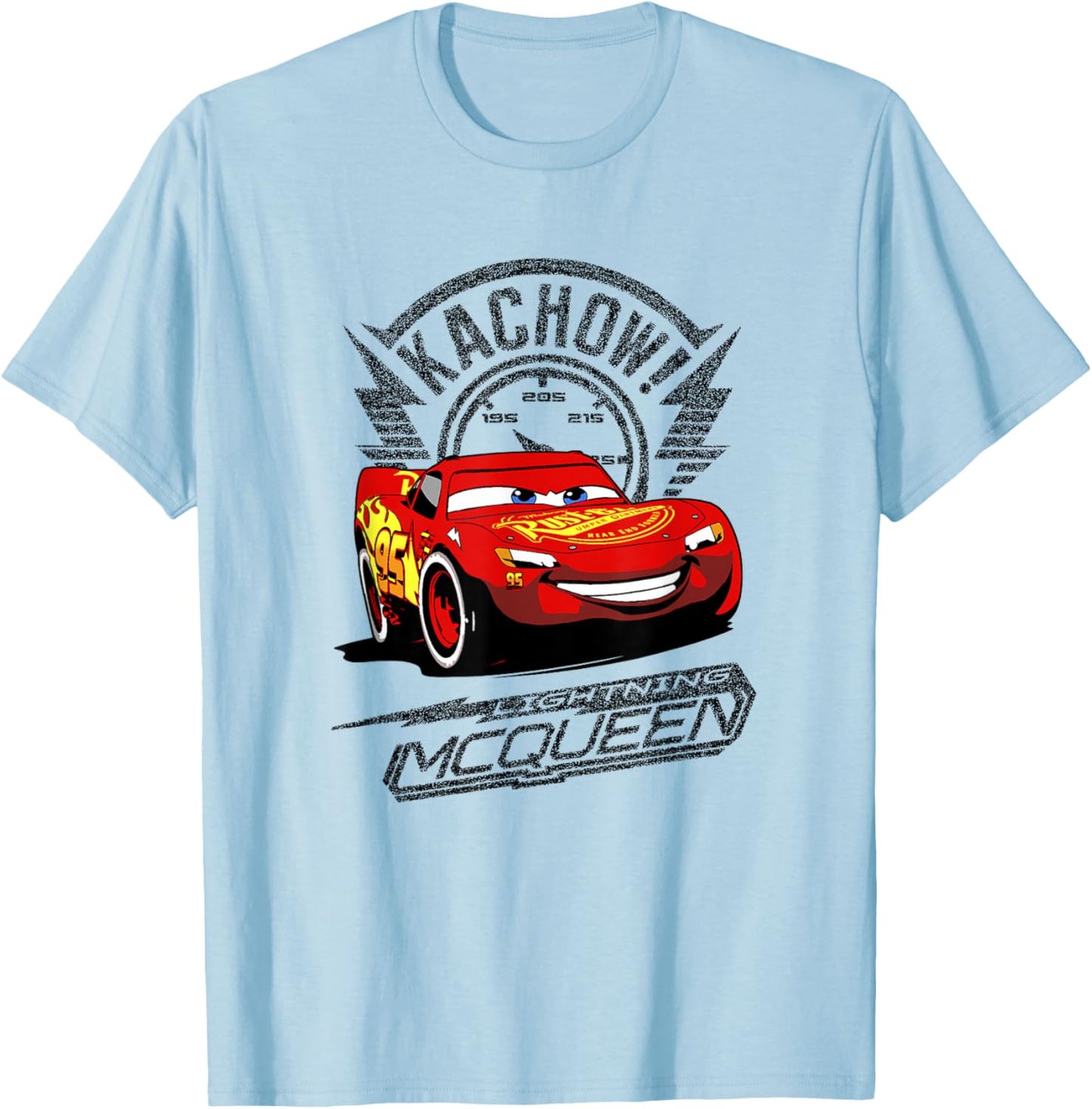 Disney Pixar Cars Lightning McQueen Kachow! Retro Shot T-Shirt - T-Shirt | Light Blue