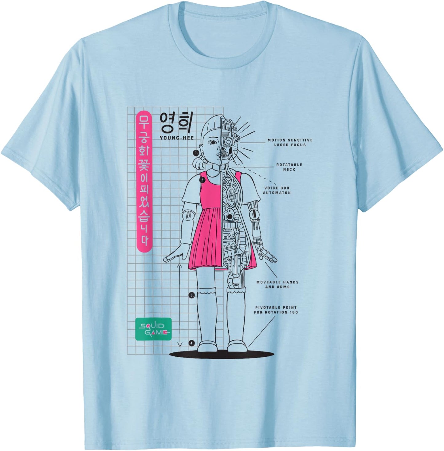 Squid Game 2 Young-Hee Giant Doll Schematics T-Shirt - T-Shirt | Light Blue