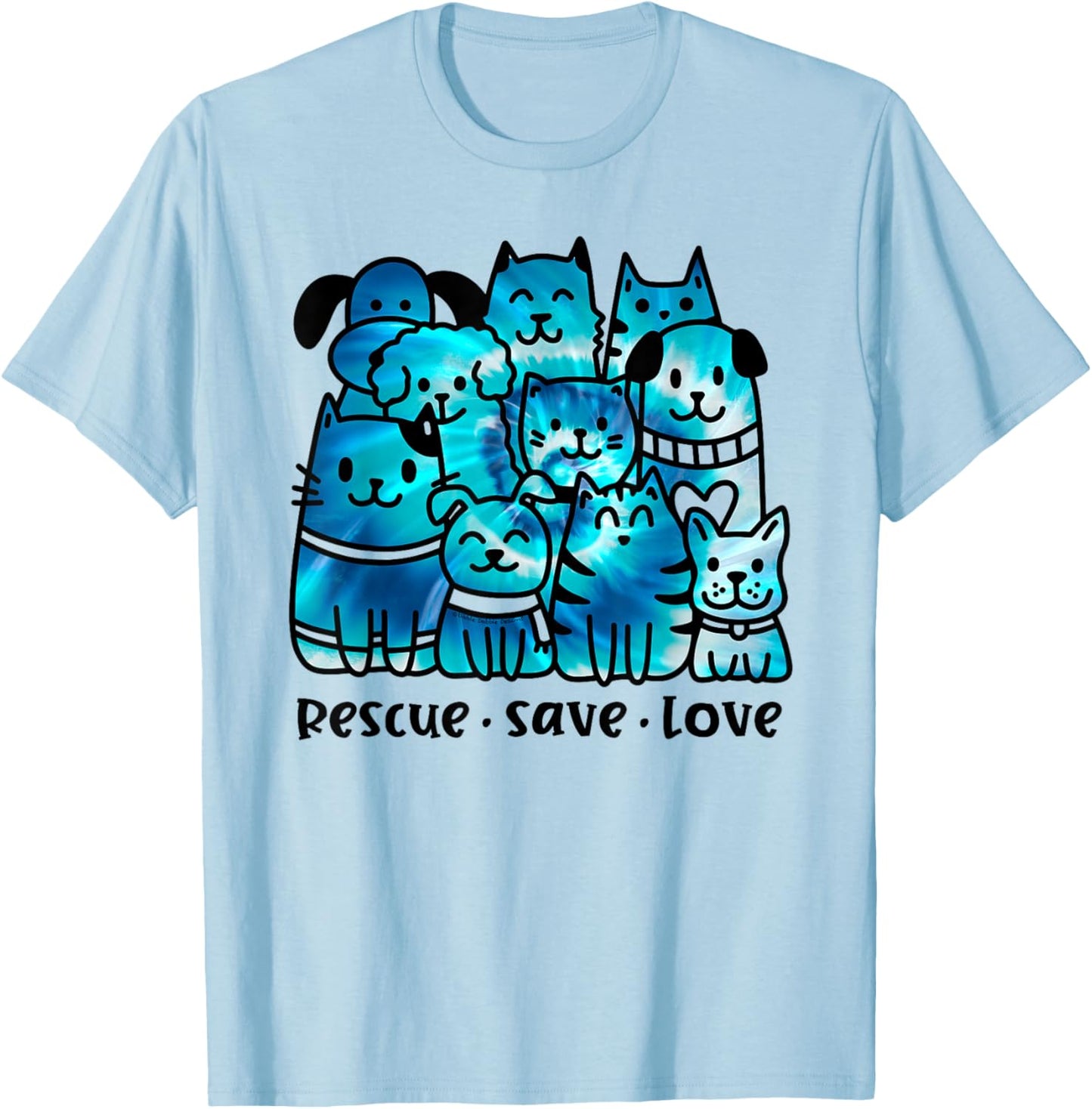 Rescue Save Love Cute Tie Dye Animal Rescue Dog Cat Lovers T-Shirt - T-Shirt | Light Blue