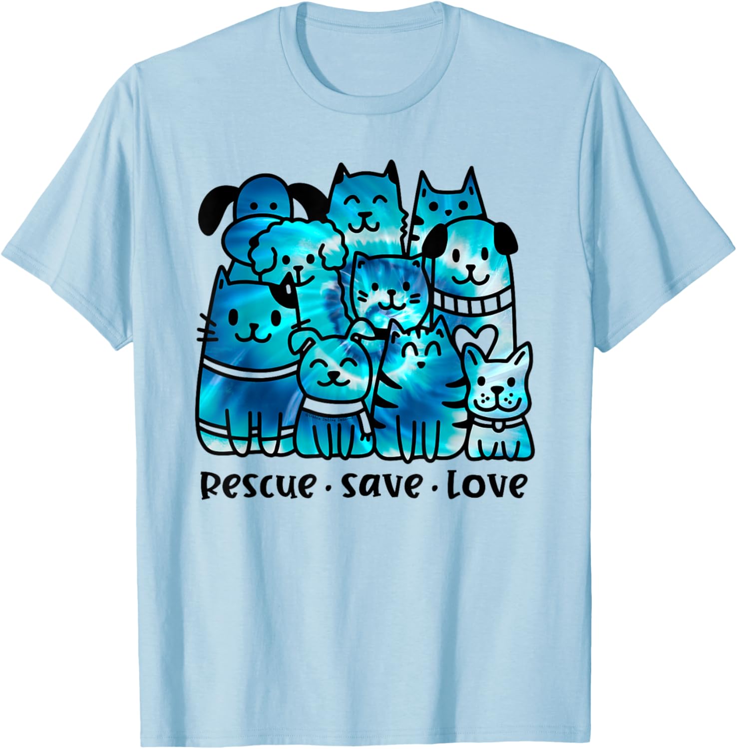 Rescue Save Love Cute Tie Dye Animal Rescue Dog Cat Lovers T-Shirt - T-Shirt | Light Blue
