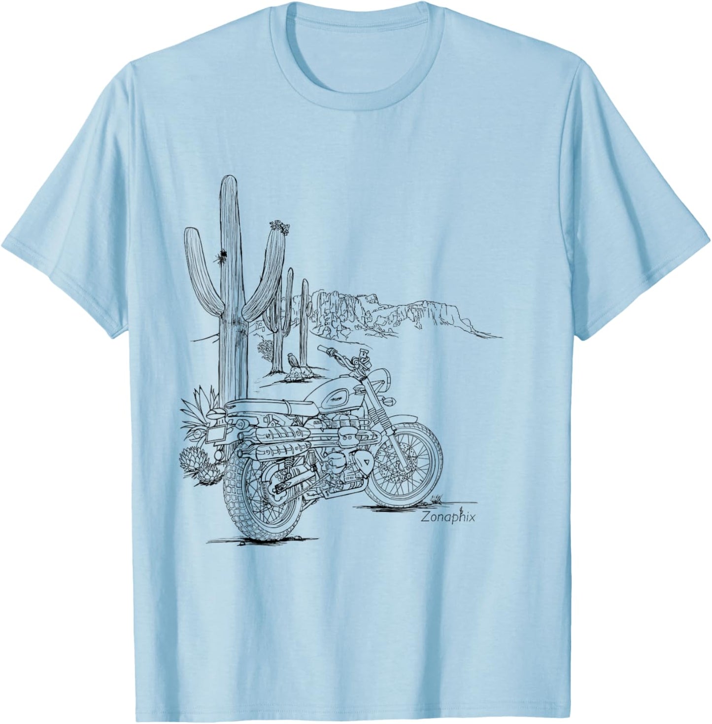 Zonaphix Desert Bike Shirt - Triumph Scrambler - Black Art T-Shirt - T-Shirt | Light Blue
