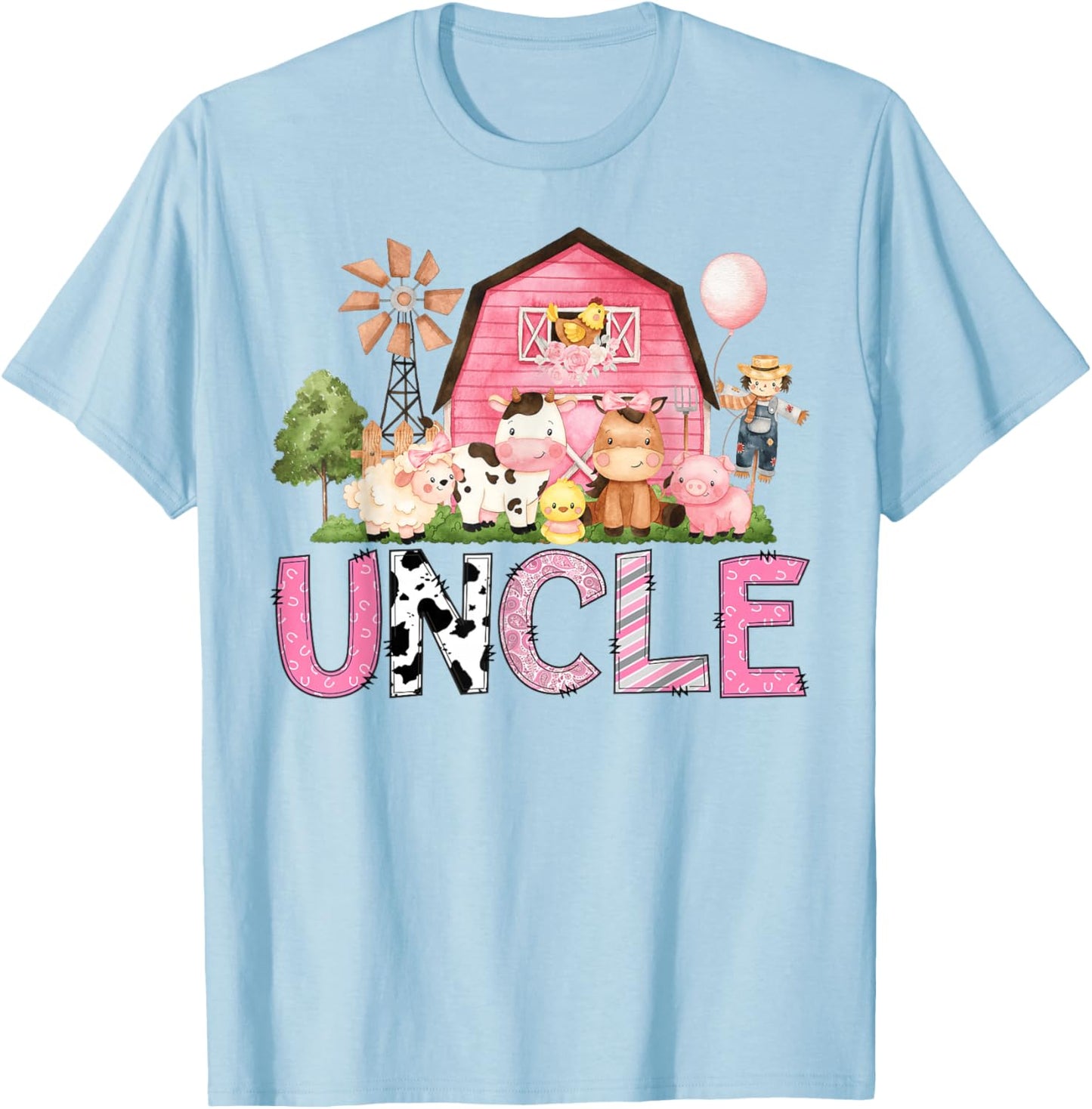 Uncle Pink Farm Cow Lover Birthday Girl Matching T-Shirt - T-Shirt | Light Blue