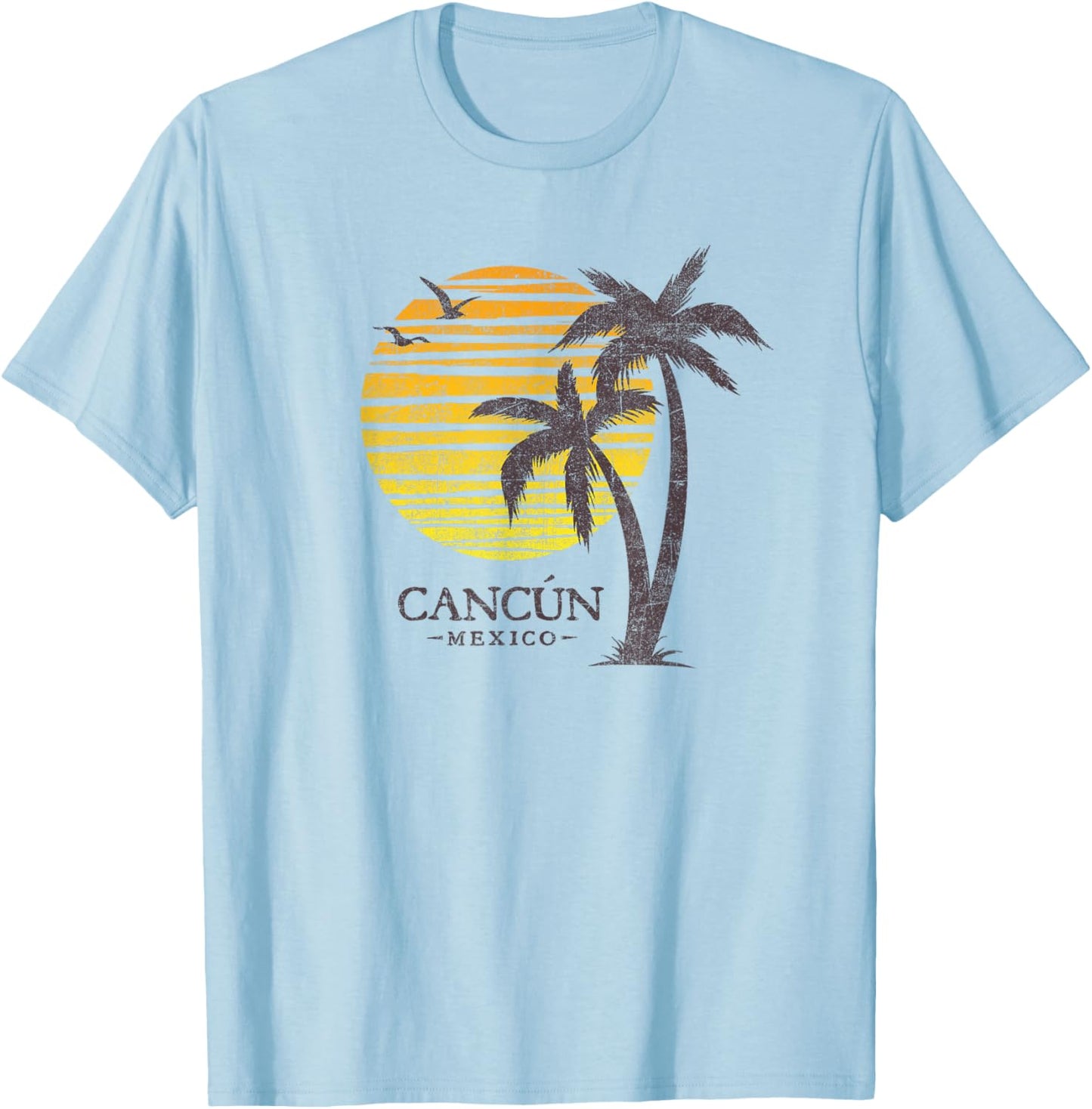 Cancun Mexico Souvenir Beach Sunset Vintage T-Shirt - T-Shirt | Light Blue