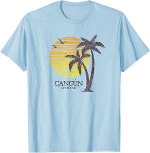 Cancun Mexico Souvenir Beach Sunset Vintage T-Shirt - T-Shirt | Light Blue