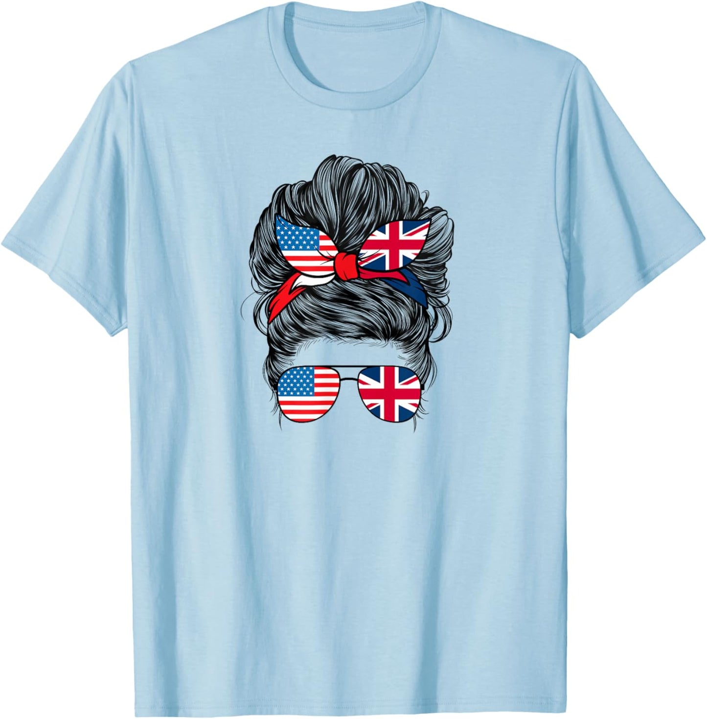 Half American British America Great Britain UK USA Flag Girl T-Shirt - T-Shirt | Light Blue