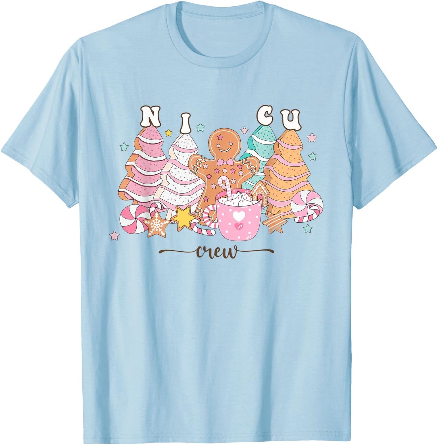 NICU Nurse Xmas Gingerbread Neonatal Intensive Care Unit T-Shirt - T-Shirt | Light Blue