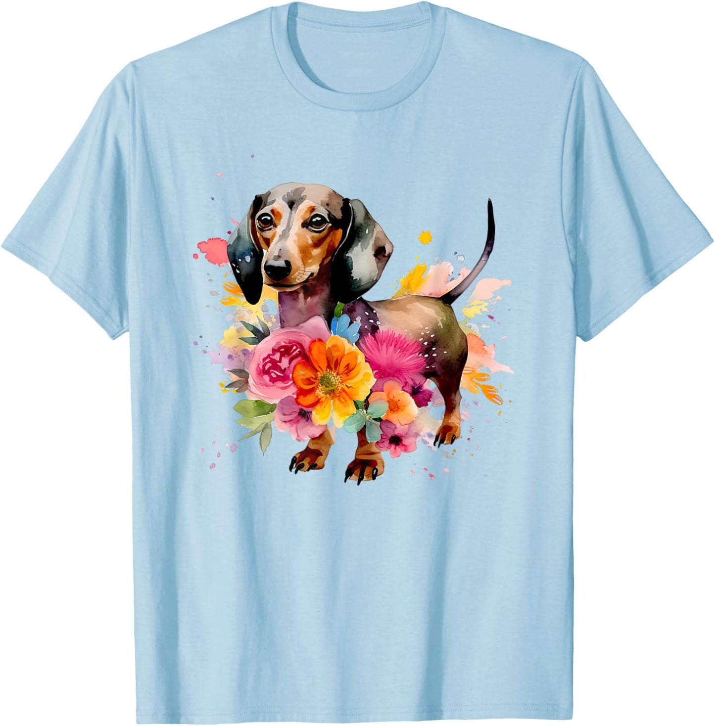 Dachshund Watercolor art Dog Dog breed woman kids floral T-Shirt - T-Shirt | Light Blue