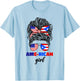 Half American And Puerto Rican Rico Flag Mix Girl Boricua T-Shirt - T-Shirt | Light Blue