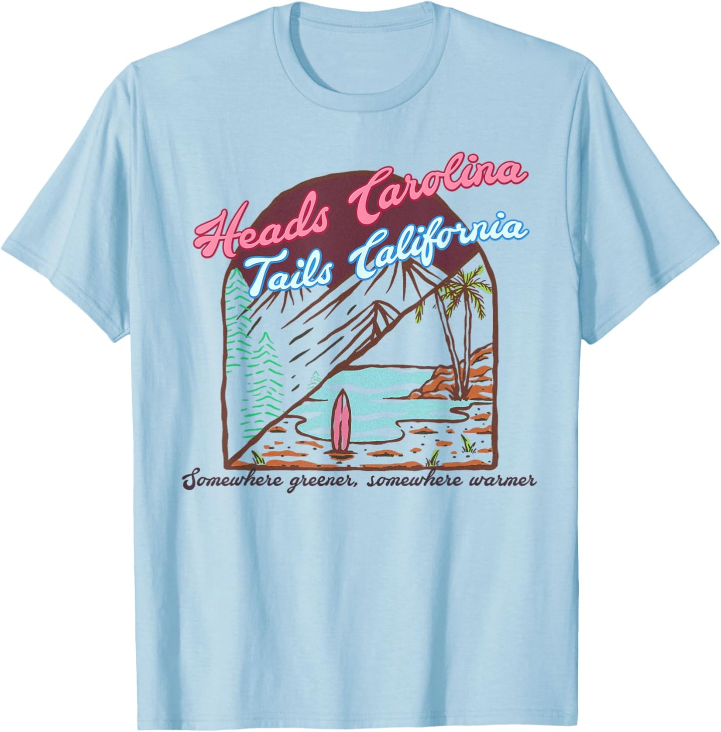 Heads Carolina Tails California Country Cowgirl Cowboy T-Shirt - T-Shirt | Light Blue