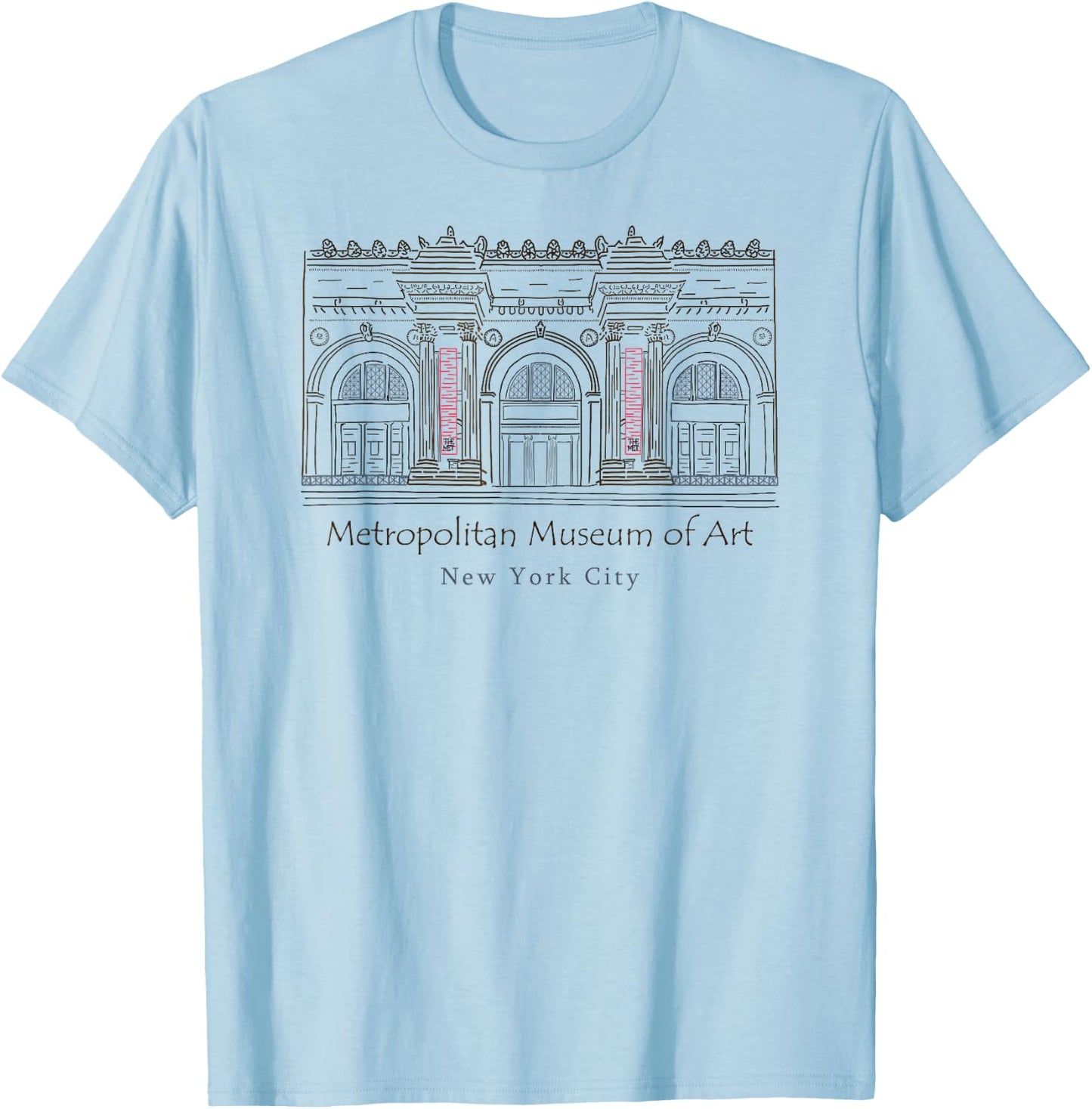 New York City, Metropolitan Museum of Art, USA, Hand drawing T-Shirt - T-Shirt | Light Blue
