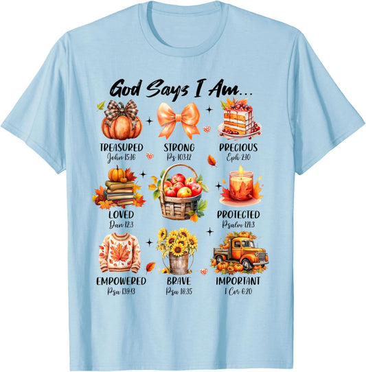 Retro God Says I Am Christian Faith Jesus Fall Thanksgiving T-Shirt - T-Shirt | Light Blue