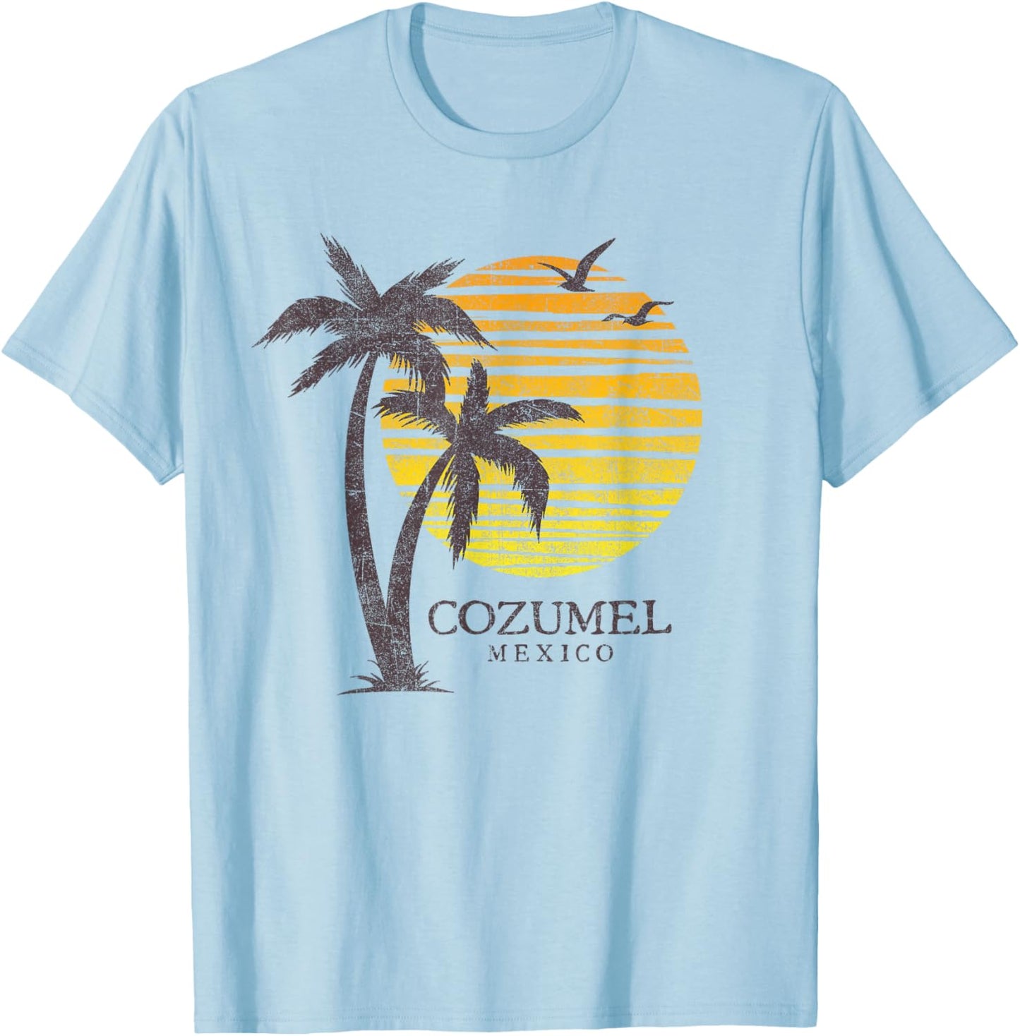 Cozumel Mexico Souvenir Beach Sunset Vintage T-Shirt - T-Shirt | Light Blue