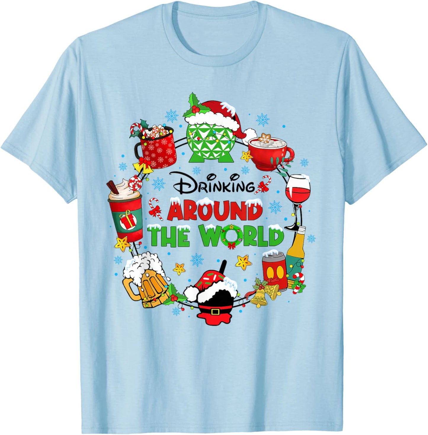 Drinking Around The World Family Christmas Vacation T-Shirt - T-Shirt | Light Blue