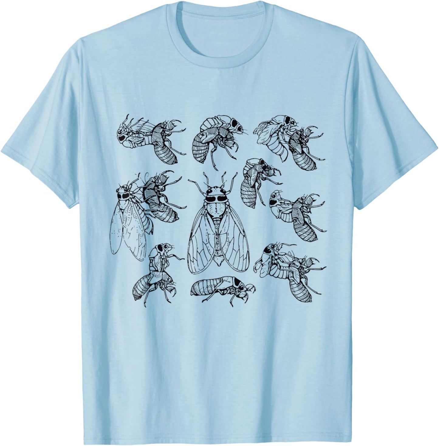 Cicadas Life Cycle Vintage Science Cicada Bug Illustration T-Shirt - T-Shirt | Light Blue