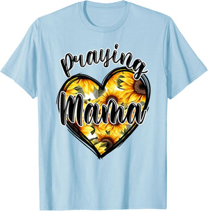Jesus Praying Mama Christian Religious Sunflowers Heart T-Shirt - T-Shirt | Light Blue