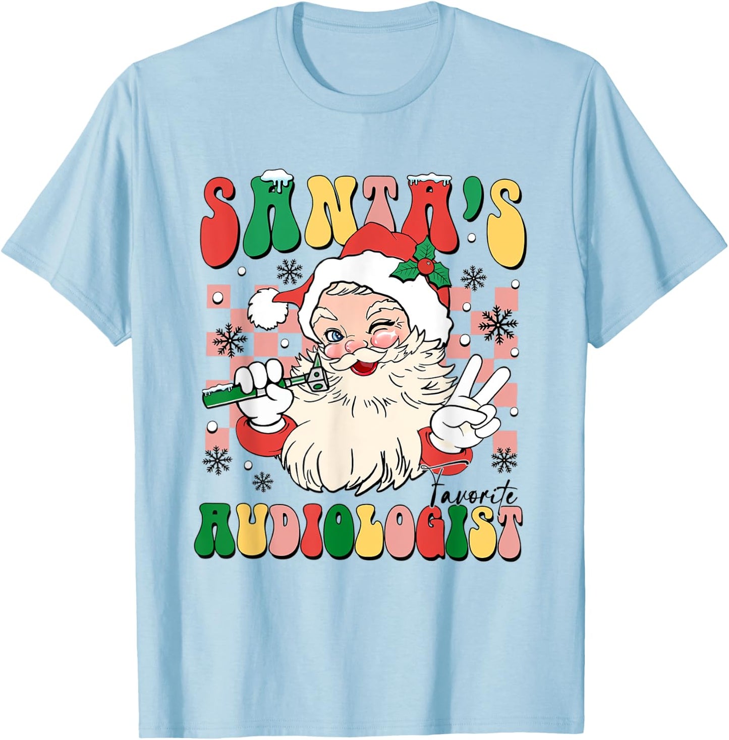 Santa's Favorite Audiology Retro Christmas Audiology Tech T-Shirt - T-Shirt | Light Blue