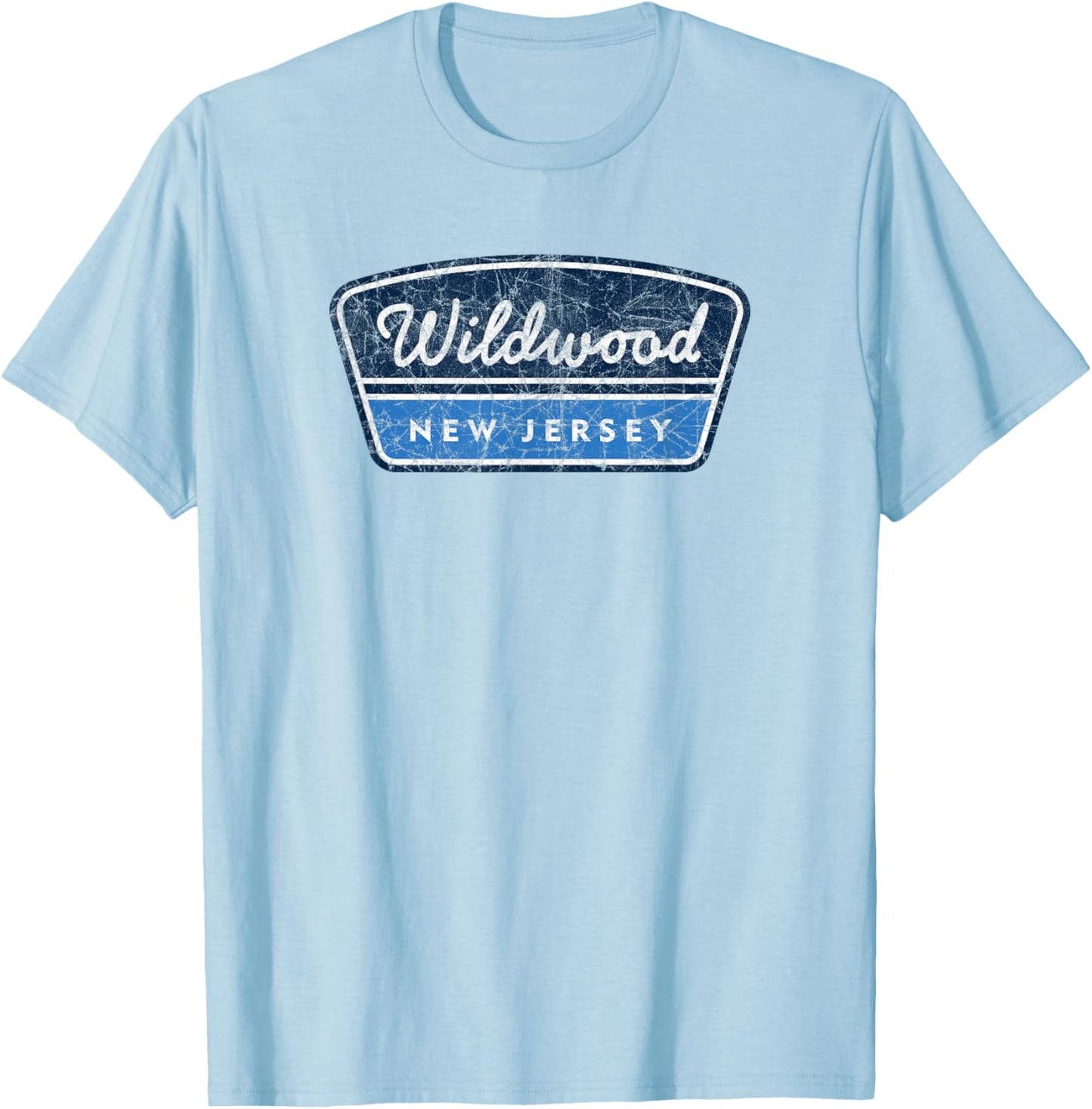 Wildwood New Jersey Souvenir Vacation Vintage Badge T-Shirt - T-Shirt | Light Blue