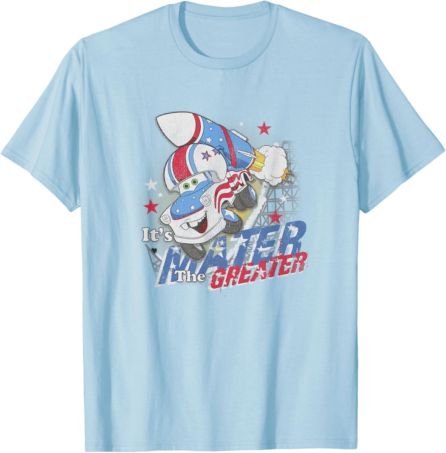 Disney Pixar Cars It's Mater The Greater Stuntman Vintage T-Shirt - T-Shirt | Light Blue