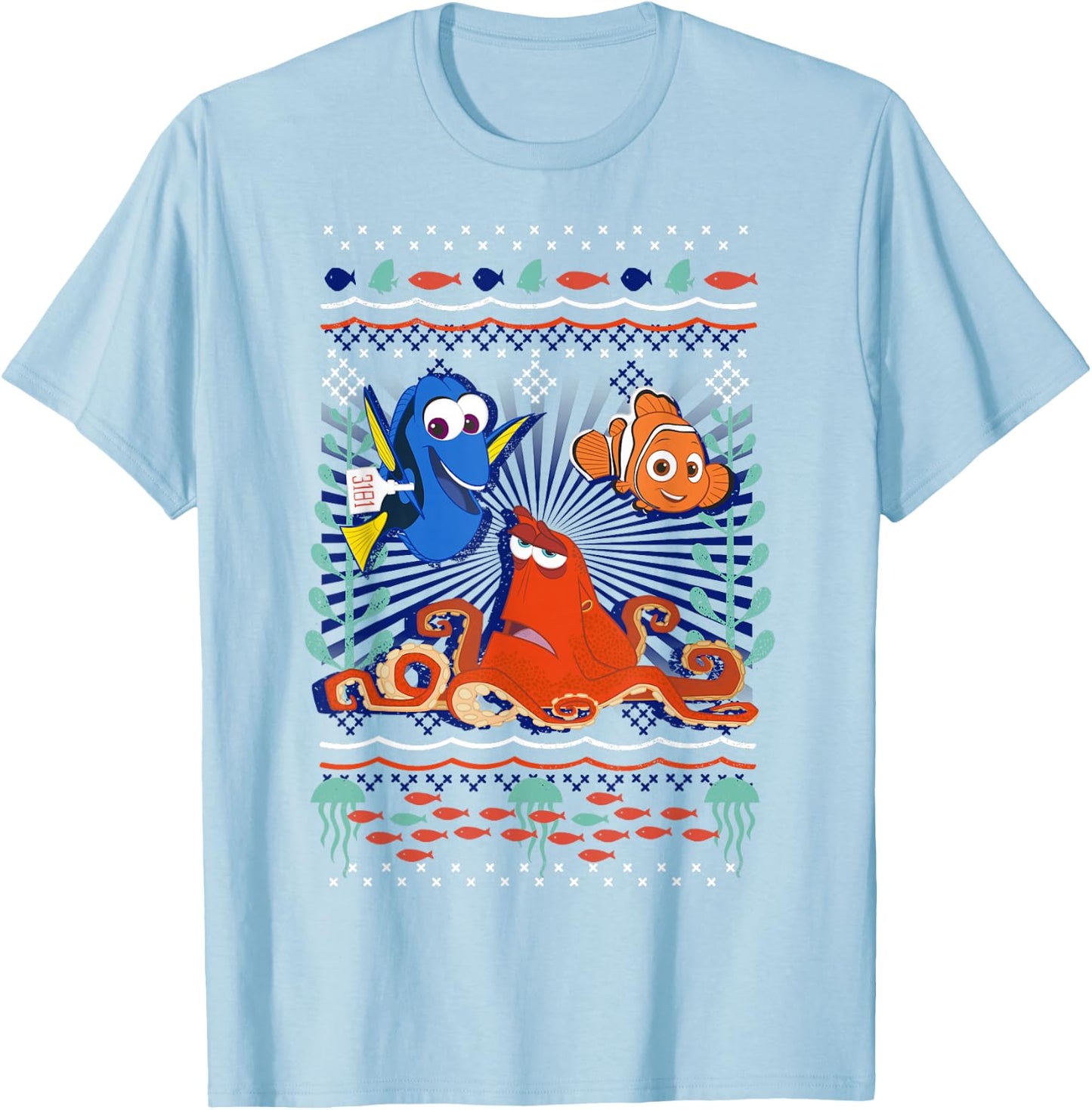 Disney Pixar Finding Dory Hank Nemo Dory Ugly Sweater Style T-Shirt - T-Shirt | Light Blue